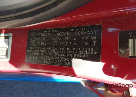 2006 Hyundai Elantra Gls/Limited from USA, damaged, VIN KMHDN46D96U294841